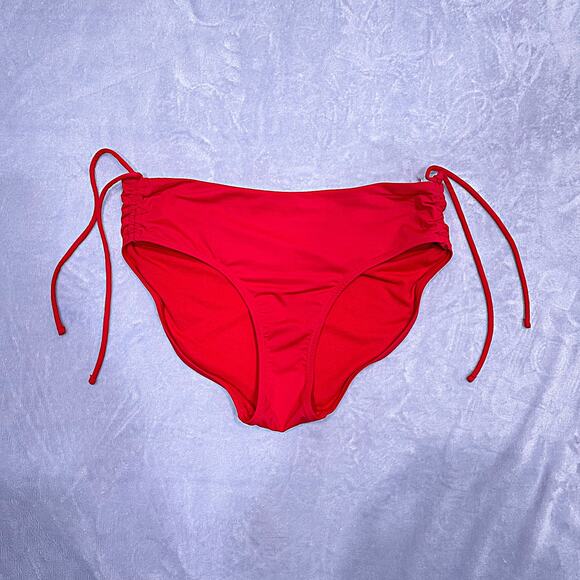 ATHLETA Swim Cinch Full Coverage Bikini Bottom Red Nylon UPF 50 Womens Medium - Picture 2 of 6